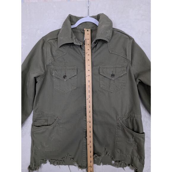 Free People Moonchild Women's Oversized Jacket Size Small Olive Green Distressed - Picture 12 of 15